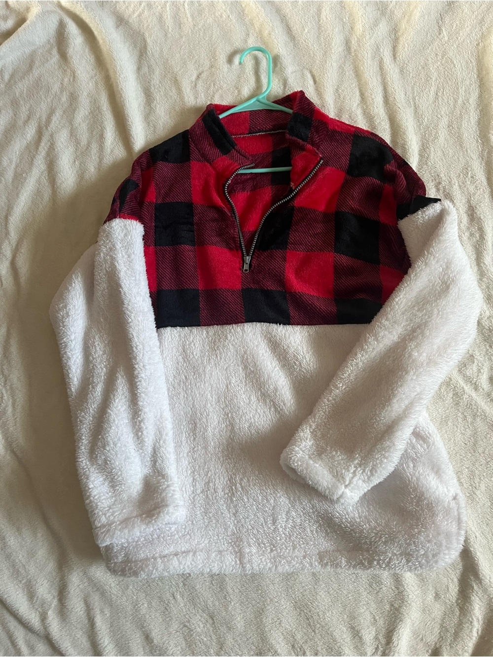 Women’s Red Buffalo Plaid & White Sherpa Pullover Jacket